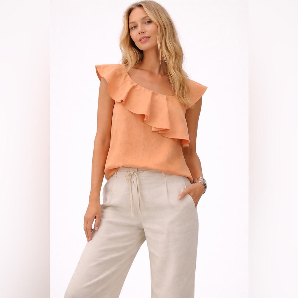 🔥HOST PICK🔥 Kate Spade Saturdays Cuyana Peach Orange Cyan Rust Ruffle Top M